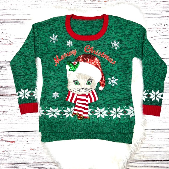 Merry Christmas Sweaters - 🚫SOLD! •|•MEEEOWY CHRISTMAS🎄•| Real Jingle Bells Kitty Cat Holiday Sweater